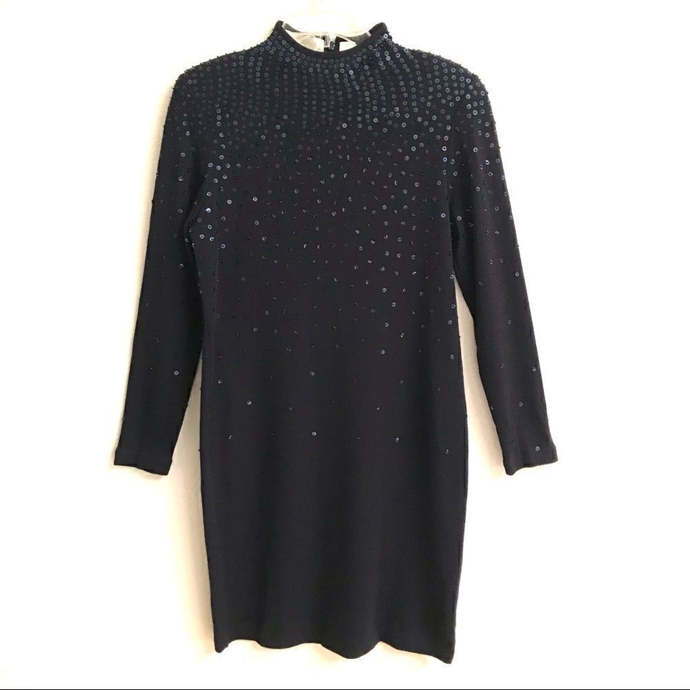 Dana Buckman long sleeve turtleneck wool sequin sweater dress M